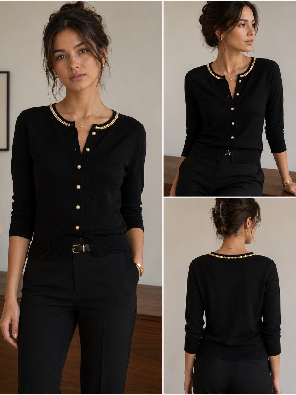 100% silk- size M, Cardigan with Silver Beaded Trim